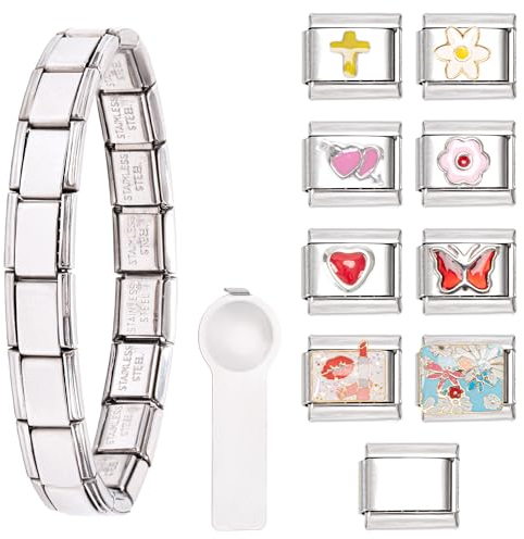 Kunoli Italian Charm Bracelet Set - 18+8 DIY Charms, Abnehmbar für Damen, Mit Öffnungswerkzeugen, Module für Italienische Armbänder, Edelstahl