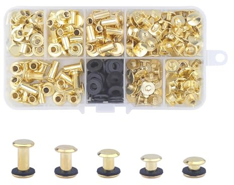 MABAHON 100 Pezzi Viti Chicago Rilegatura a Vite Viti di Fissaggio Chicago 4/6/8/10/12mm Vite Rivetti di Rilegatura a Testa Piatta per Decorazione in Pelle, Album e Borse Fai Da Te Oro