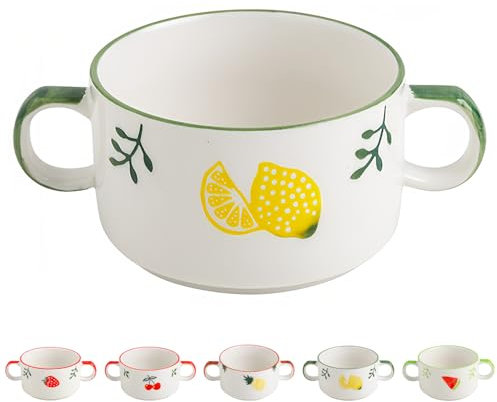 Dowbom Französische Zwiebel-Suppentöpfe, ofenfest, mikrowellengeeignet, kleine Suppentasse, Bouillon-Tassen, Zitrone, 350 ml