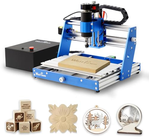 WolfPawn 3018 500W CNC Router Machine All Metal Structure 3 Aixs CNC Engraving Machine with Emergency Stop Button and Limit Switches for Wood Acrylic MDF Nylon Carving, Working Area 300X180X60mm