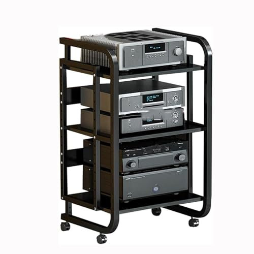 3/4/5-Tier Media Cabinet, Movable Stereo Stand with Adjustable Shelves, Speaker Gaming TV Audio-Video AV Receiver Rack for Living Recording Room(Black-C,3 Tier)