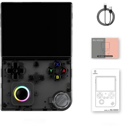 WANENGEDIY RG40XXV Handheld Game Console, 4800+ Built-in Games, 4-inch IPS Screen, RGB Lighting, Linux Cortex-A53 CPU, 64G Translucent Black