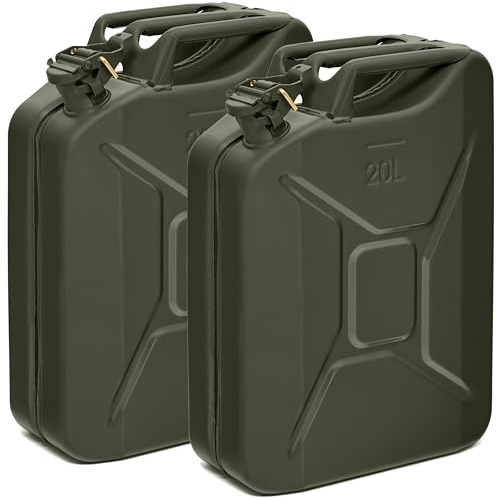 BW® Jerrycan métallique 2x 20 Litres - Vert bronze - RAL 6031-F9 - contrôlé TÜV et homologué ONU - Acier 0,9mm DIN 7274 pour essence diesel E10 - Fabriqué en Europe