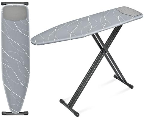 KINGRACK Bügelbrett, 134 x 33cm Metall-Bügeltisch mit Silikon-Bügelauflage, Bügelbrett mit Antirutschfüßen, Kompaktes Schwerlast-Bügelbrett, Hitzebeständiger Bezug, 4 Höhenverstellbar, Grau