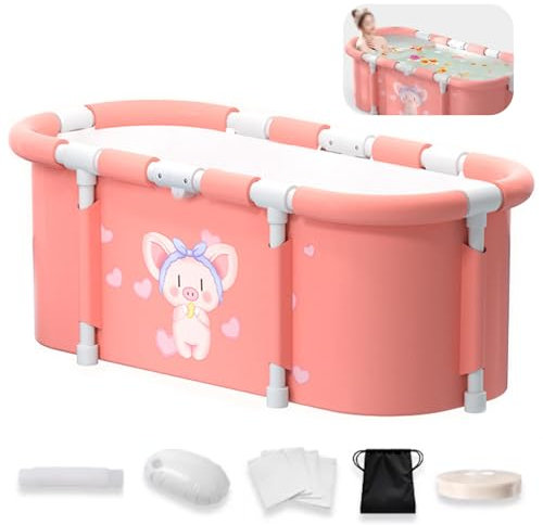 Baignoire portable pliable pour adultes et enfants, baignoire autoportante avec coussins pour bain de glace SPA chaud, baignoire pliante multicouche pour intérieur et extérieur (115 x 55 x 48cm)