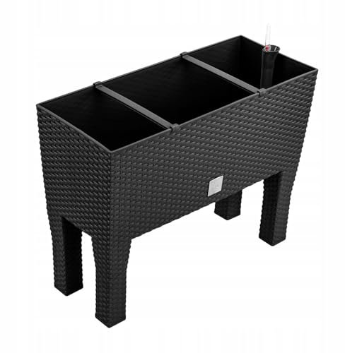B2C Raised Planter Plant Pot On Legs Rattan Large Look Texture White Anthracite Flower Box 60cm 80cm Home Growing Garden Decoration (Anthracite, L 60cm x H 46cm)