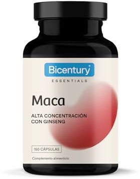 Bicentury Maca – Complemento alimenticio Energizante con 5000mg de Maca y 1250mg de Ginseng – 150 Cápsulas, 1 cápsula al día, Sin Gluten ni Lactosa, Vegano