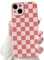 NITITOP Compatible with iPhone 15 Case Cute Aesthetic Checkerboard Checkered Pattern for Women Girl Trendy Slim Fit TPU Silicone Shockproof Full Camera Protection Cover - Pink