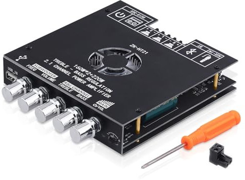 Bluetooth Amplifier Board, ZK-HT21 2.1 Channel 160W x 2+220W Subwoofer Stereo Mini Audio Power Amplifier Module TDA7498E HiFi Chips,BT USB AUX Input DC 15-36V for DIY Home Speakers