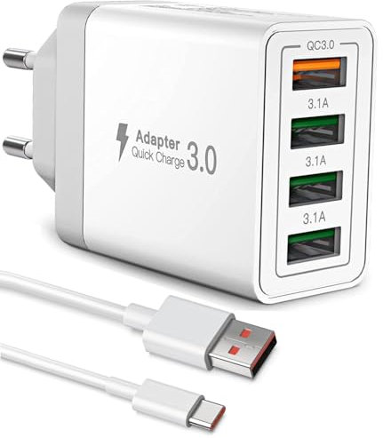 USB-C Kabel und USB-Ladegerät mit 4 Ports, Schnellladung Kompatibel mit iPhones 15/16, Galaxy, Xiaomi, Motorola, Google. Günstiges Budget Pack