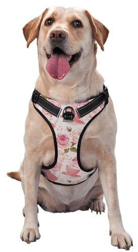 Vintage Style Tea Cups,Pet Harness,Adjustable Reflective Dog Harness,Pet Leash Vest,L