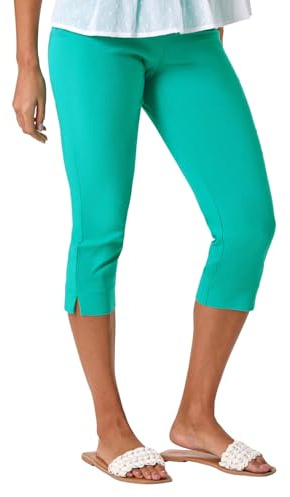 Roman Originals Striped Cropped Stretch Trouser for Women UK - Ladies Everyday Autumn Winter Round Neckline Comfy Soft Evening Vacation Work Party Night Out - Aqua - Size 16