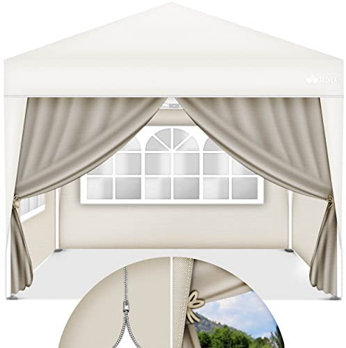 tillvex® Seitenwand für Pavillon 3x3m | Faltpavillon Seitenteile wasserabweisend | Seitenfenster & Reißverschluss | Seitenwände für Gartenzelt Partyzelt (Beige, 4X Seitenwand)