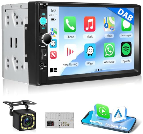 [DAB+] Motorsi Autoradio Con 2 Din Carplay Bluetooth 5.2, 7 IPS Touchscreen Kabelloses Android Auto Car Stereo MP5 Player MirrorLink, FM, USB, EQ, SWC, Kalender, Laden, Autoradio mit Rückfahrkamera