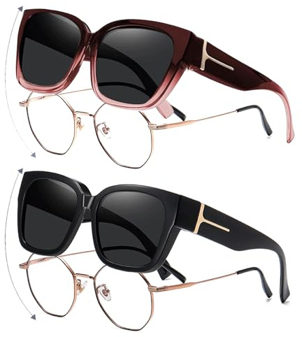 ZXTGBQ 2 Pack Polarisierte Überzieh Sonnenbrille Herren und Damen, Sonnenbrille für Brillenträger, sonnenbrille für üBer Die Brille, UV400 Schutz Übergroß, Ultra Leicht Fahren Angeln