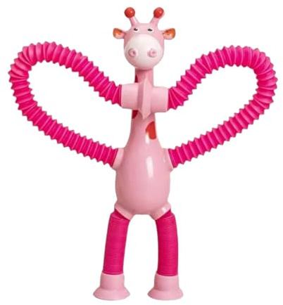 Telescopic Suction Cup Giraffe Toy | Giraffe Saugnapf Spielzeug Kinder | Lustiges Cartoon Teleskop Tube Puzzle Spielzeug mit Saugnapf | Tier Popröhren Pädagogisches Stressabbau Spielzeugs für Kinder