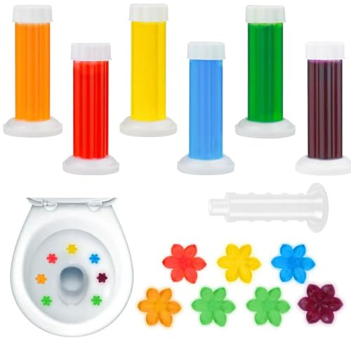 Toilettengel-Stempel,6 Stück Toilettenstempel, Toilet Reiniger Toilettenreiniger,Toiletten-Refresh-Blumenduftgel Inklusive Spender und Gel,Toilettengel-Nachfüllungen