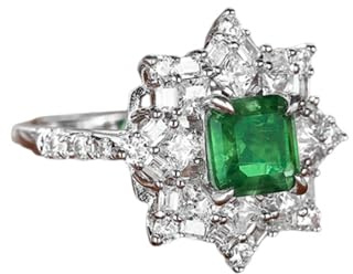 Wycian Frauen Ringe Schlicht Ring mit Stein 18 Karat Weißgold Luxuriöser Schneeflocken-Laborsmaragd mit 4 Krappen, Quadratisch, 1,5 Karat, mit Moissanit Größe 52 (16.6) Beliebt für Schwester Neujahr