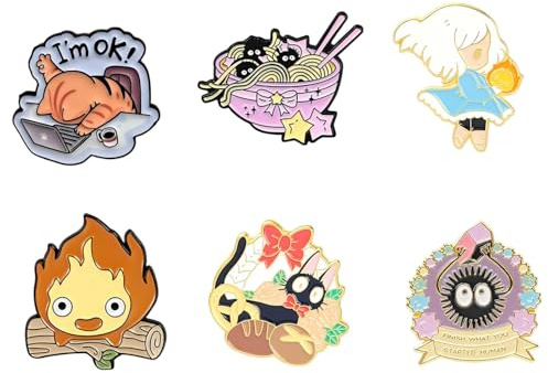 6er Set Kawaii Anime Pins Anstecker,Schwarze Katze Cartoon Broschen Metall Emaille Pin Badge für Rucksack,Taschen,Kleidung,Lustige Cat Brooch & Stern Accessoires,Enamel Anstecker für Kinder & Mädchen