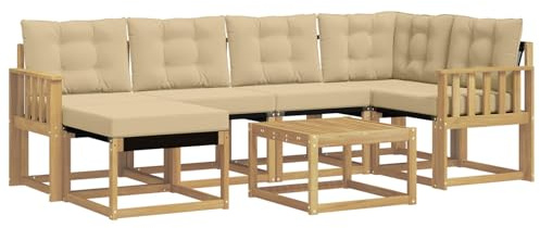 vidaXL Outdoor-Sofagarnitur mit Kissen 7 pcs Weiß und Beige, Garten-Sofa-Set, Moderne Outdoor-Möbel, Elegante Patiositzgelegenheiten, robuste Textilene-Sofas