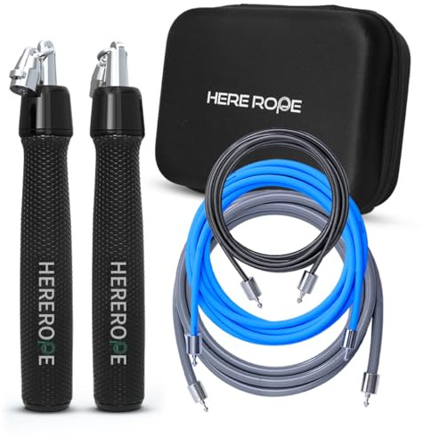 Hererope Corde à sauter lestée 3 en 1, poids interchangeables 0,6 kg, 0,6 kg, 0,6 kg, rotation à 360 degrés, longueur réglable, poignée ergonomique en cuir