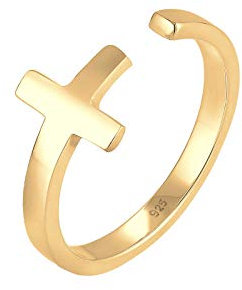 Elli Ring Damen Kreuz Geo Größenverstellbar in 925 Sterling Silber vergoldet