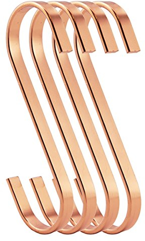 RuiLing Flache Haken, 12 Stück, 11,4 cm, Roségold, verchromte Oberfläche, S-förmige Haken, robuste S-Haken, für Küchengeschirr, Töpfe, Utensilien, Pflanzen, Handtücher, Gartenwerkzeuge, Kleidung