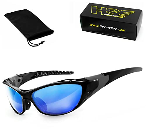 HSE® SportEyes® | Sportbrille, Fahrradbrille, Radbrille, Bikerbrille | beschlagfrei | windabweisend | UV400 Schutzfilter, HLT® Sicherheitsglas