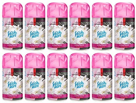Fresh & More Lufterfrischer Nachfüller 12er Pack Lilienstrauss 250ml - Duft Nachfüller kompatibel mit Air Wick Freshmatic, Glade Brise - Duftspray für Geruchsneutralisierung & Frische
