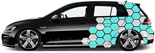 1A Style Sticker Auto Seitenaufkleber Set Hexagon Waben 84 Teilig für Beifahrer & Fahrerseite Autoaufkleber