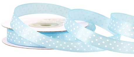 Creativery Satinband mit Punkten 12mm x 25m Rolle - Farbauswahl in 12/25mm - farbecht & waschbar - Schleifenband für Hochzeit - Geschenkband zum Verpacken Dekorieren Basteln - Hellblau 311