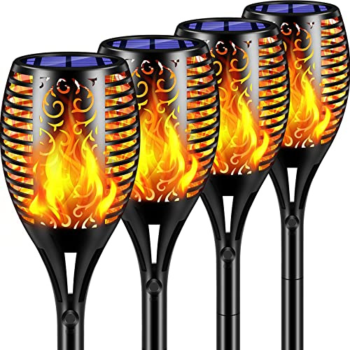TomCare Solar Lights Outdoor 99 LED Higher & Larger Flickering Flame Solar Torch Lights 43 Waterproof Outdoor Lighting Solar Powered Pathway Walkway Lights for Outside Garden Patio Yard, 4Pack