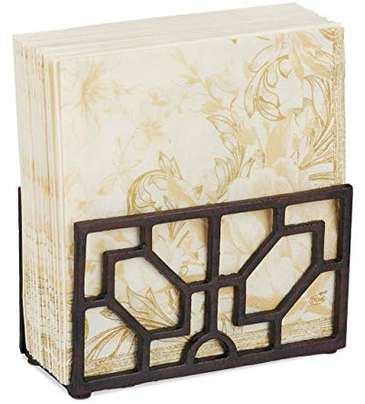 Relaxdays Serviettenhalter, für 33x33 Servietten, schwer, rustikal, Geometrie Motiv, Gusseisen, Serviettenständer, braun