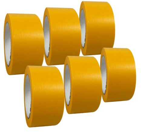6 Rollen Premium Goldband Abdeckband - Malerband | Washi Tape | Malerkrepp - UV-beständig - für Kurven & empfindliche Untergründe - Breite wählbar, Abmessungen:50 mm x 50 m