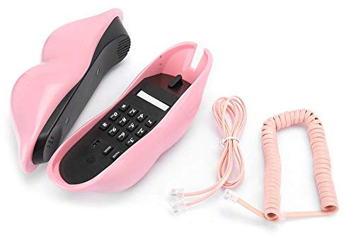 Telefonbasis, Festnetzhaus im europäischen Stil, modisches Desktop Festnetztelefon in rosa Lippenform, schönes praktisches Telefonfestnetz für Heim und Büro (Rosa)