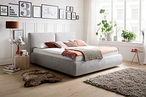 möbelando Polsterbett Doppelbett Bettrahmen Bettgestell Bett Atesio hellgrau 180x200 cm