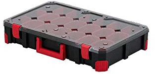 Kistenberg Sortimentskasten Kleinteilemagazin Sortierbox Sortierkasten Sortimentskoffer Kleinteile Organiser mit herausnehmbaren Einsatz Boxen, transparenter Deckel, Gummiecken, 598 x 390 x 110 mm