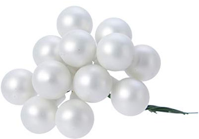 Weihnachtskugeln am Draht Glas 2cm x 12 Stück Spiegelbeeren Mini winterweiß weiß matt
