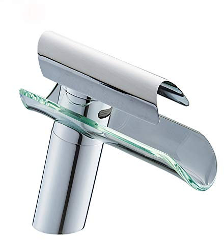Wasserfall Wasserhahn Bad - Waschtischarmatur, Modern Messing Verchromter Einloch Mischbatterie, Kaltes Und Heißes Wasser Vorhanden, Geeignet Für Badezimmer Und Waschbecken, Einhand-Waschtischbatterie