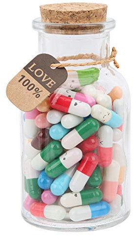 Weiyirot Capsule Message Pills - 100Pcs Capsule Letters Message in a Bottle, Glass Message Wishing Bottle Cute Smiling Face Capsule Message Jars for Boyfriend Girlfriend Lovers Family