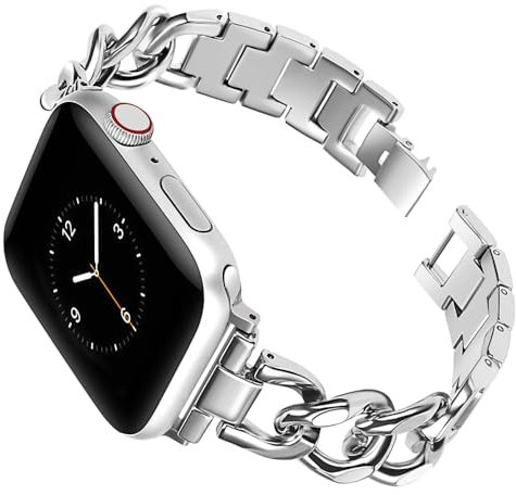 Compatible avec Bracelet Apple Watch SE 44mm Femme Argent, Réglable Sport Métal Montre Sangle Bijoux Bande de Remplacement Acier Inoxydable Wristband Compatible avec iWatch 42mm/44mm Serie 6/5/4/3/2/1
