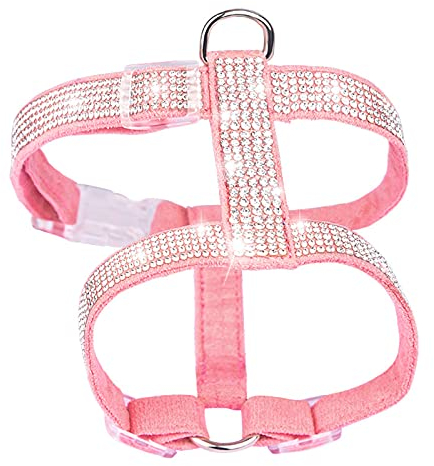 Katze Strass Geschirr, kein Ziehen Hundeweste Geschirr Weich Verstellbar Katzengeschirr Bling Diamant Welpen Brustgurt für Katzen Kleine Hunde (S:Pink)