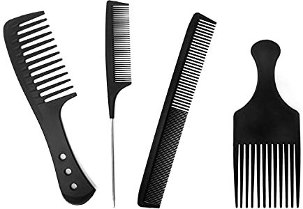 4pcs Barbier Haarstyling Salon Kamm Hitzebeständiger Antistatischer Kamm Nadelstielkamm Carbon Kamm, Breiter Kamm, Afro kamm, Grob fein 2 Zahnungen,Reduzieren Haarbruch,Hair Comb für Männer und Frauen