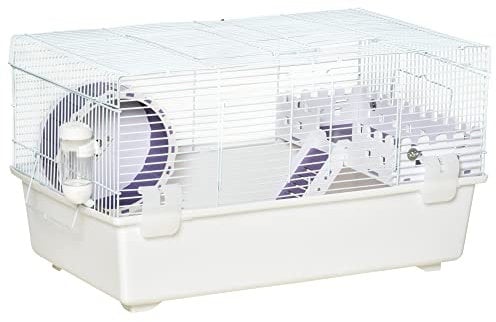 PawHut 2 Tier Hamster Cage, Gerbil Cage with Exercise Wheel, Water Bottle, Ladder, White