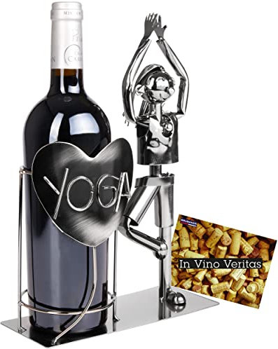 BRUBAKER Wine Bottle Holder Yoga - Metal Sculpture Bottle Stand Sport - Metal Figurine a Gift for Yogis and Yoga Enthusiasts - with Greeting Card