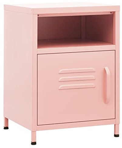 vidaXL Nachttisch 1 offenes Regal 1 Tür Modern Nachtschrank Nachtkonsole Nachtkommode Schlafzimmer Schrank Kommode Rosa 35x35x51cm Stahl