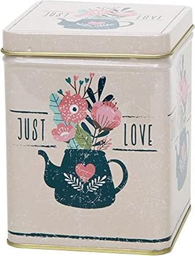 Teatime Bloom - Retro Vintage Style Square Hinged Lid Tea Caddy/Kitchen Storage Tin - Cream, Blue, Pink (200 g)