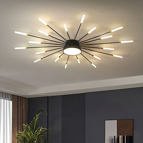 minifair Moderne LED-Deckenleuchte, 20 + 1 Köpfe, halbbündige schwarze Kronleuchter, Deckenbeleuchtung für Schlafzimmer, Wohnzimmer, Küche, Esszimmer, Restaurant
