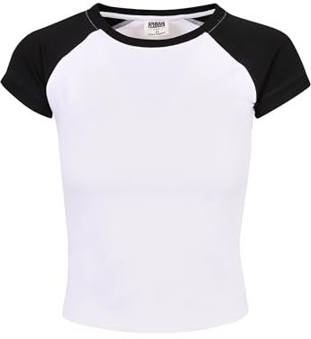 Urban Classics Maglietta da Baseball da Donna, Elasticizzata, Stile retrò T-Shirt, Bianco, S