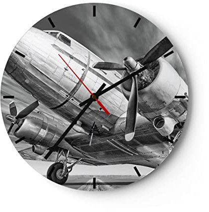Modern Wanduhr Flugzeug Retro Flugzeug 30x30cm Rund Klein Wand Uhr Glas Analog Zimmeruhren Küche Büro Wohnzimmer Glasuhr Wall Clock Dekoration Design Wanddekoration Küchenuhr C3AR30x30-4952